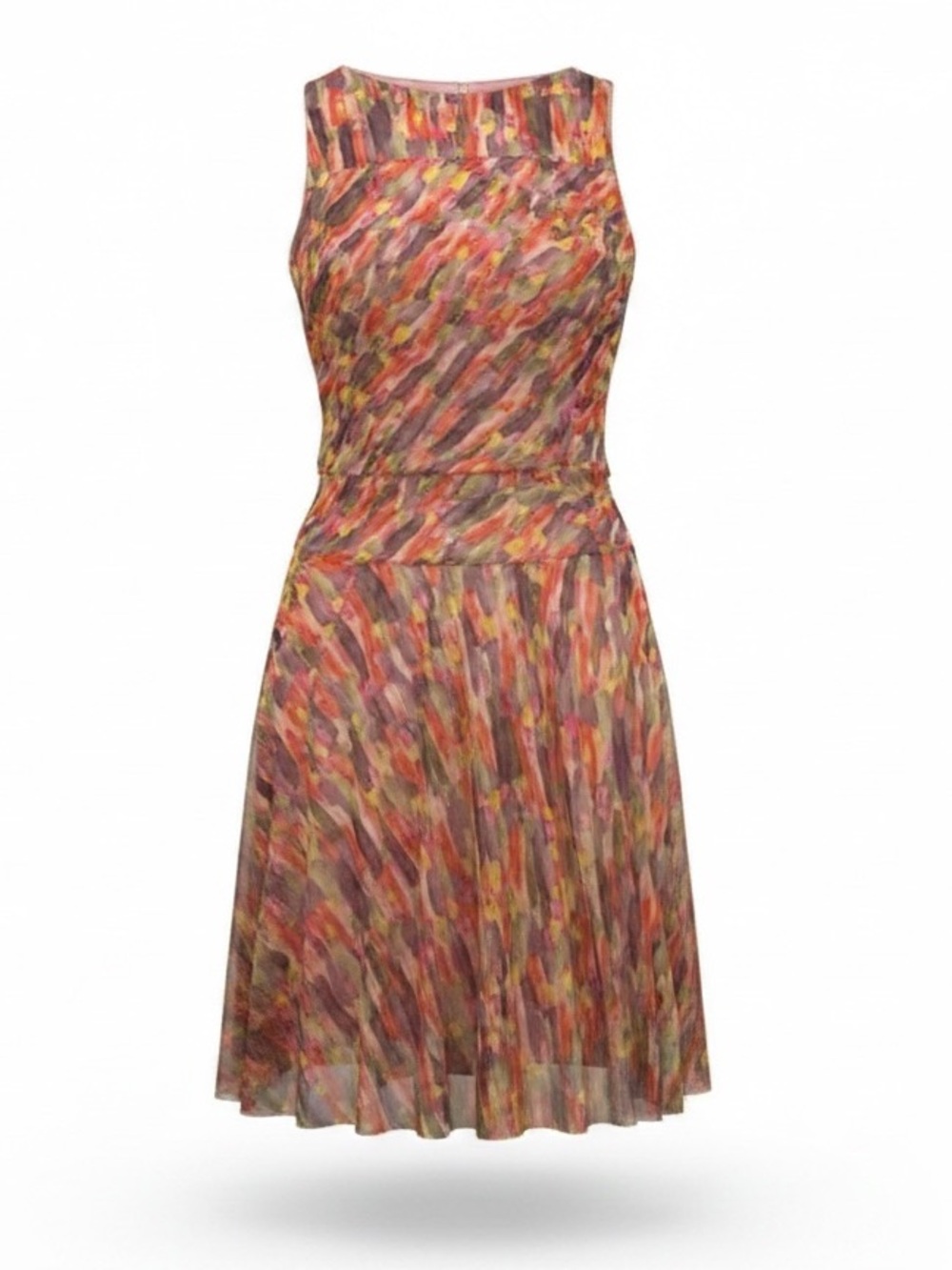 Phase 7 Seven Abstract Paintbrush Pleated Sleeveless Midi Dress Multicolor Sz 8